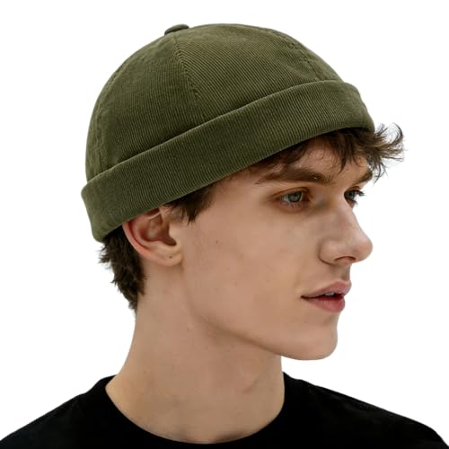 Unisex Stylish Rolled Cuff Skull Cap Adjustable Brimless Hat - color: Army Green