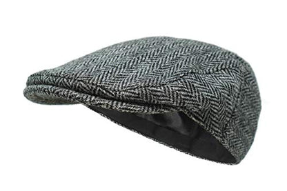 Nevis Flat Cap - 100% Handwoven Wool – Harris Tweed – Water Resistant - color: Charcoal Herringbone, size: 7 1/4-7 3/8