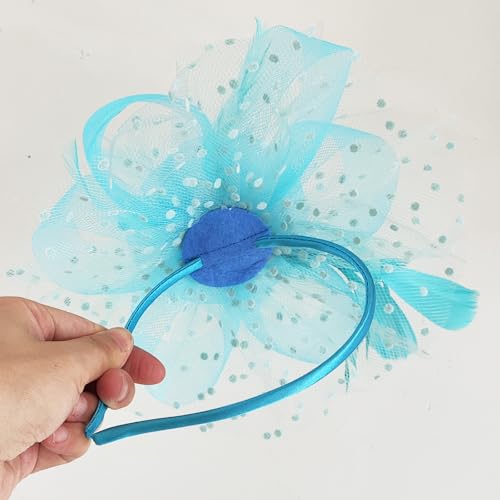 WLBON Fascinators Hat 20s 50s Headband Hair Clips Flower Mesh Veil Feather Headpiece Headwear Women Halloween Carnival Cocktail Wedding Church Cosplay Dress Up Birthday Tea Party Accessories Blue - color: Hot Blue