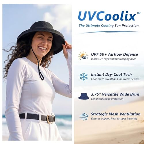 TOP-EX UVCoolix Women's UPF 50+ Wide Brim Cooling Sun Hat - color: Black, size: Medium-Large
