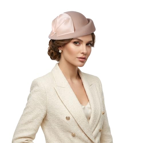 Vintage Wool Felt Cloche Bucket Bowler Hat Women Church Wedding Fascinator Formal Dress Hat Winter Fedoras - color: Camel-70