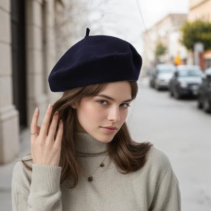 Women's Wool Beret: 70% Wool French Hat for Daily, Lightweight & Chic Berets for Women - color: Navy Blue