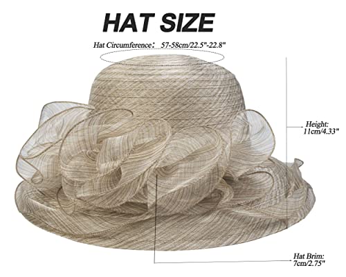 Vintage Organza Bucket Hat Women Summer Sun Hat Cloche Bowler Fascinators - color: Khaki