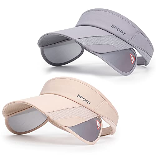 2 Pack Sun Golf Visor Hats for Women, Adjustable Retractable Brim Golf Cap Beach Hats for Women - color: Grey/Beige