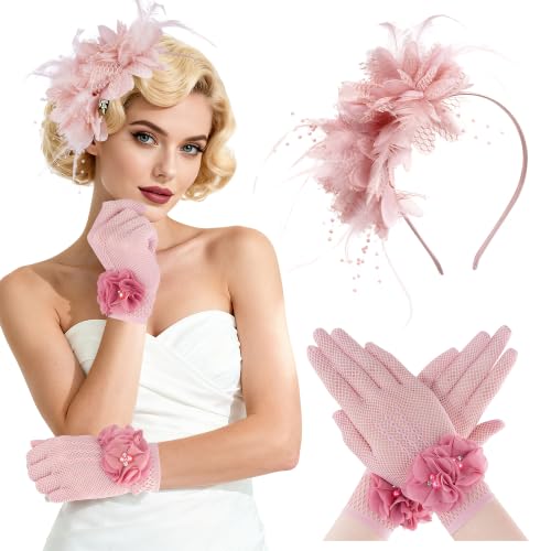 Pistha Fascinators Hats for Women and Tea Party Gloves for Tea Party Dress - color: Nude Pink