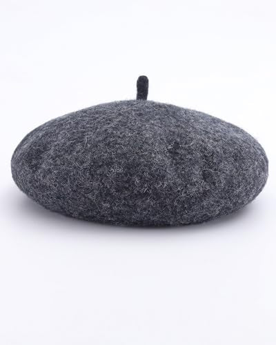 French Beret Hats for Women - Wool Solid Color Beanie Cap - color: Black Ash
