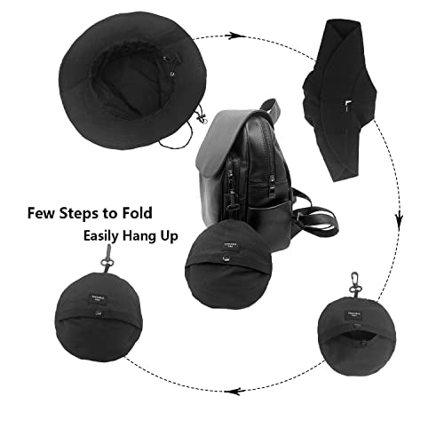 woogwin Waterproof Bucket Rain Hat with Chin Strap Quick Dry Packable Boonie Sun Hat Safari Hat UV Protection - color: Black