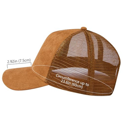 Suede Curved Brim Trucker Cap Adjustable Snapback Hat Mesh Back Breathable for Men Women 2 Pack SH03 - color: Pack of 2, Brown & Light Grey