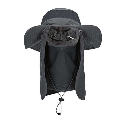 Outdoor Sun Hat UPF 50 Protection Waterproof Fishing hat Face Cover Summer Neck Flap Hat - color: Dark Gray
