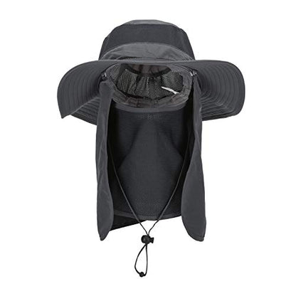 Outdoor Sun Hat UPF 50 Protection Waterproof Fishing hat Face Cover Summer Neck Flap Hat - color: Dark Gray