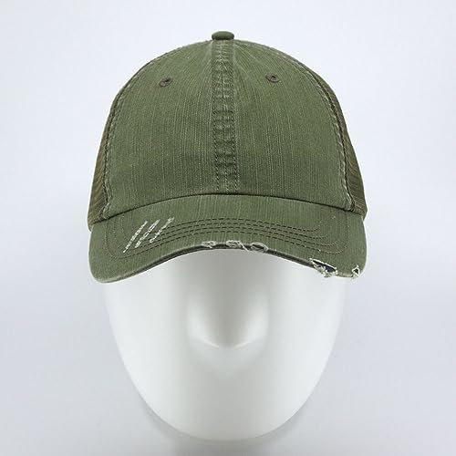 The Vintage Year Distressed Cotton Unstructured Soft Mesh Breathable Adjustable Dirty Wash Dad Hat Trucker Baseball Cap - color: Distressed Army