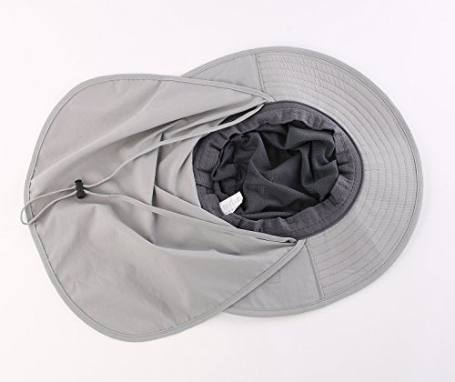 Home Prefer Outdoor UPF50+ Mesh Sun Hat Wide Brim Fishing Hat with Neck Flap Sun Hat for Men Women - color: Light Gray
