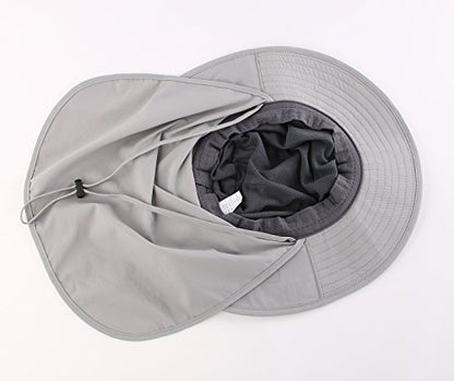 Home Prefer Outdoor UPF50+ Mesh Sun Hat Wide Brim Fishing Hat with Neck Flap Sun Hat for Men Women - color: Light Gray