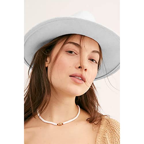 DRESHOW Women Classic Felt Fedora Wide Brim Floppy with Belt Buckle Panama Hat - color: 1 Pc Felt Fedora: White