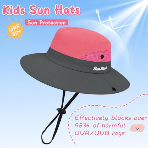 ZOORON Kids Girls Ponytail Sun Hat UPF 50+ Breathable Mesh Water-Resistant - color: Two-tone Watermelon Red