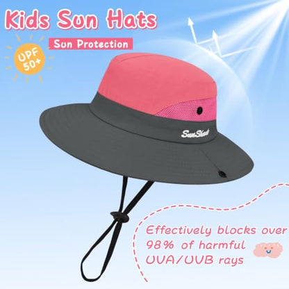 ZOORON Kids Girls Ponytail Sun Hat UPF 50+ Breathable Mesh Water-Resistant - color: Two-tone Watermelon Red