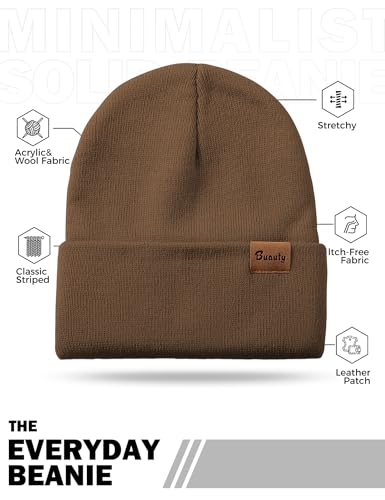 Beanie Hats for Men Women Knit Winter Hat, Warm Skull Stocking Cap, Striped Snow Hat Heated Cuffed Beanie - color: 2p-black+coffee