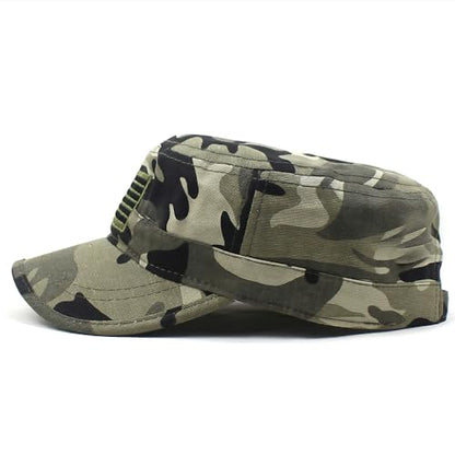 Cadet Army Cap for Men Women Military Adjustable Unisex Flat Top Hat - color: Flag Camo Green