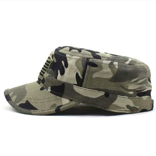 Cadet Army Cap for Men Women Military Adjustable Unisex Flat Top Hat - color: Flag Camo Green