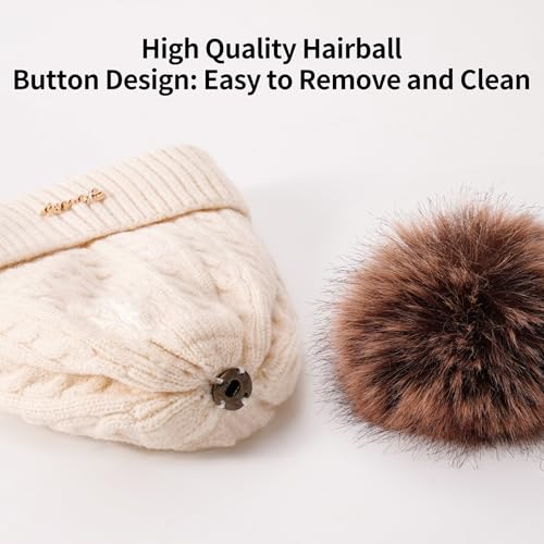 Winter Hat Scarf Gloves Set for Women, Classic Cable Beanie with Removable Pom Pom Long Scarf Touchscreen Gloves 3 in 1 Set - color: Purple Mix