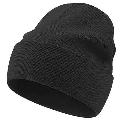 100% Cotton Beanie Lengthen Cuffed Beanies Knit Winter Hats Unisex - color: 1-black