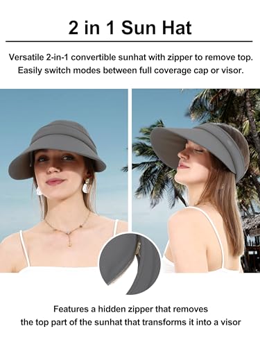 LA CARRIE Women Sun Hats Detachable Wide Brim UV Protection UPF 50+ Summer Beach Visor for Outdoor Sports - color: Dark Gray