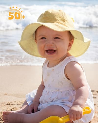 HONGTEYA Baby Sun Hat Muslin Wide Brim Toddler Girl Beach Bucket Hat - color: Off Yellow/Orange Floral, size: 0-6 Months