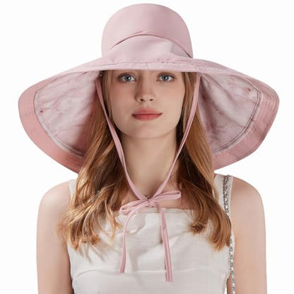 HUAMULAN Women Wide Brim Reversible Sun Hat Summer Beach Fishing Bucket - color: Pink