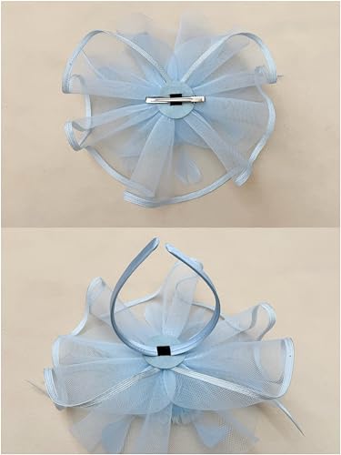 SAFERIN Fascinator for Women Hair Clip Hat Bowler Feather Flower Veil Wedding Party Hat Tea Hat - color: Ta1-light Blue