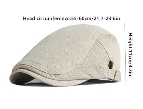 DIYDECAL Cotton Newsboy Flat Caps for Men, Womens Cabbie Driving Beret Hats - color: Beige