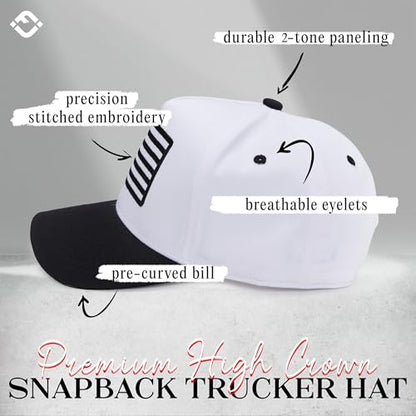 Funky Junque Adult Trucker Snapback Hat 2-Tone Baseball Cap - color: American Flag - White/Black