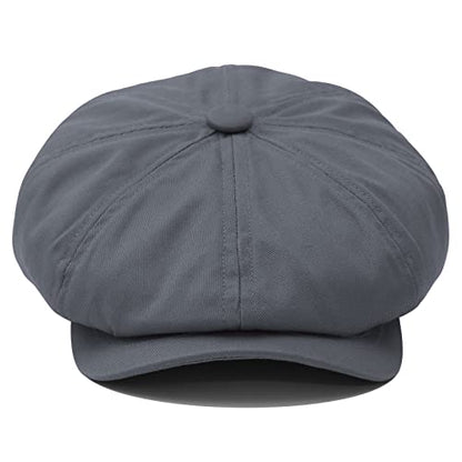 BOTVELA Men's Newsboy Flat Cap 100% Cotton Cabbie Hat - color: Dark Grey, size: 7 5/8