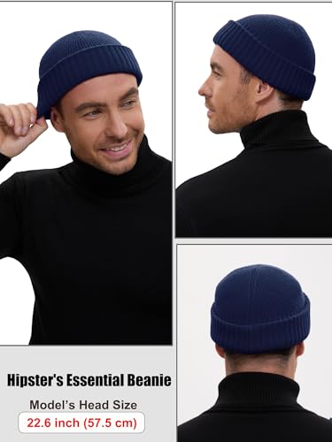Wool Short Fisherman Beanie for Men Women Double Cuffed Skull Caps - color: 1pcs-navy Blue