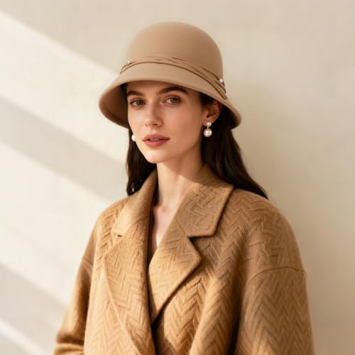 Women Cloche Felt Hat Winter Wool Bucket Hat Vintage Fedora Bowler Hat - color: 1-brown