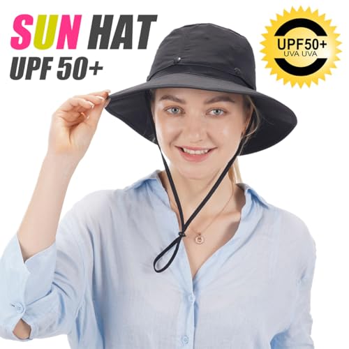 USHAKE Head Net Hat, Safari Hat Sun Hat Bucket Hat with Hidden Net Mesh - color: Black