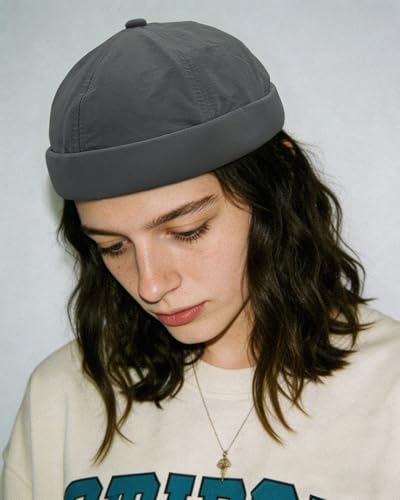 CLAPE Lightweight Breathable Brimless Cap Street Casual Versatile Summer Quick Dry Docker Cap No Brim Sailor Cap Leon Cap - color: Ct81-gray