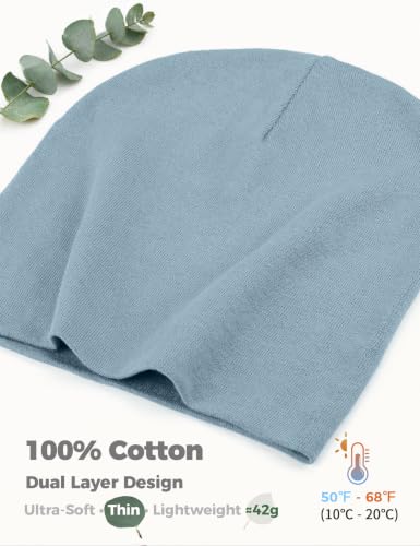 100% Cotton Thin Beanie Hat Women Men Soft Slouchy Chemo Skull Cap - color: 1pc Denim Blue