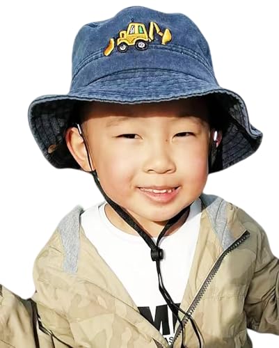 Excavator Toddler Baby Bucket Hats for Kids UV Protection Beach Hat Kids Camping Fishing Hat for Boy 2-8 Years - color: Navy