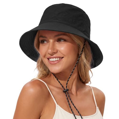 Durio Waterproof Bucket Hats for Woman UPF 50+ Sun Hat - color: Black