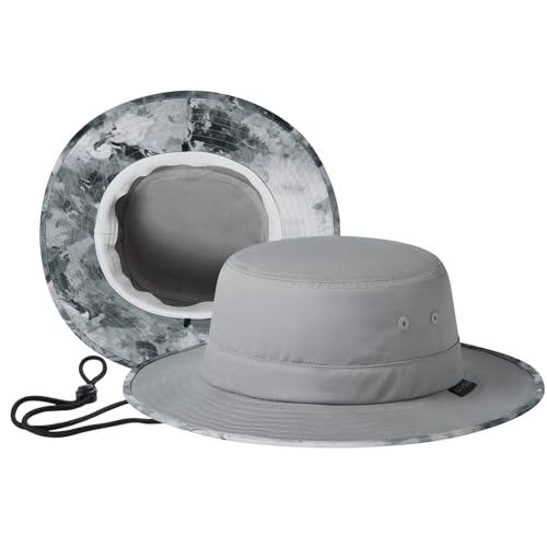 UPF 50+ Foldable Sun Hat Patterned Under Brim Bucket Hats for Summer Hiking Fishing Beach Safari Men Women - color: Light Grey, size: Large