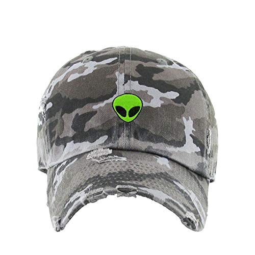 Green Alien Vintage Baseball Cap Embroidered Cotton Adjustable Distressed Dad Hat - color: Gray Camo