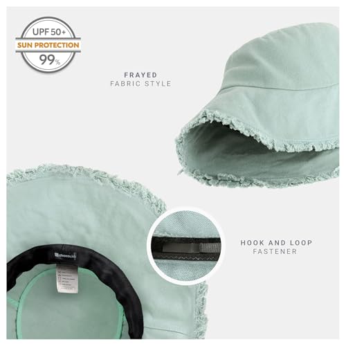 CHOK.LIDS Frayed Bucket Hat Washed Cotton Floppy Wide Brim Boonie Cap - color: Aquastone