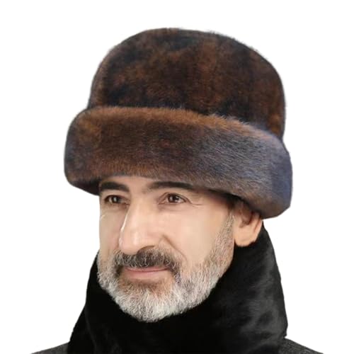 Men Winter Trapper Hat Faux Mink Fur Trooper Hat Russian Ushanka Cossack Hunting Dad Hat Outdoor Ski Snow Cap - color: Dark Brown
