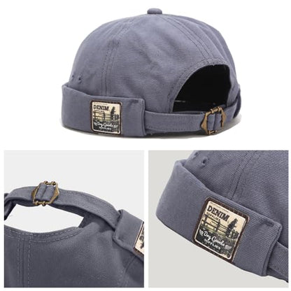 Mens Docker Cap Brimless Skullcap Sailor Cap Rolled Cuff Retro Beanie Hat - color: Retro Blue