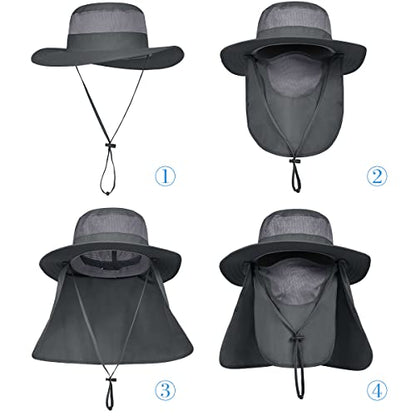 3 Pack Mens Outdoor Wide Brim Fishing Hat,UPF 50+ Sun Protection Cap with Face Neck Flap for Hiking & Garden - color: 3 Pack-dark Grey
