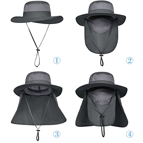 3 Pack Mens Outdoor Wide Brim Fishing Hat,UPF 50+ Sun Protection Cap with Face Neck Flap for Hiking & Garden - color: 3 Pack-dark Grey
