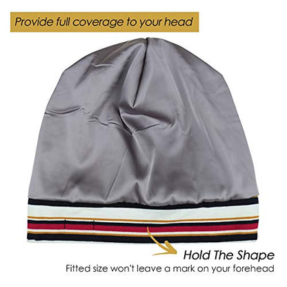 Adjustable Satin Lined Sleep Cap for Dreadlocks Curly Hair Large Head-Stay On Overnight - color: Stripe D&red