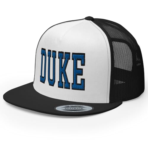 NG Duke Flat Bill Embroidered Trucker Hat High Crown Adjustable Cap - color: Black/ White/ Black