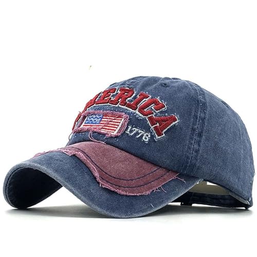 Embroidery American Flag Baseball Cap for Men Women Vintage Washed Distressed Cotton Adjustable USA Dad Hat - color: Blue