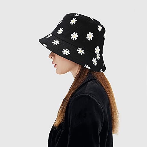 XYIYI Cute Bucket Hat Beach Fisherman Hats for Women, Reversible Double-Side-Wear - color: Flower Black